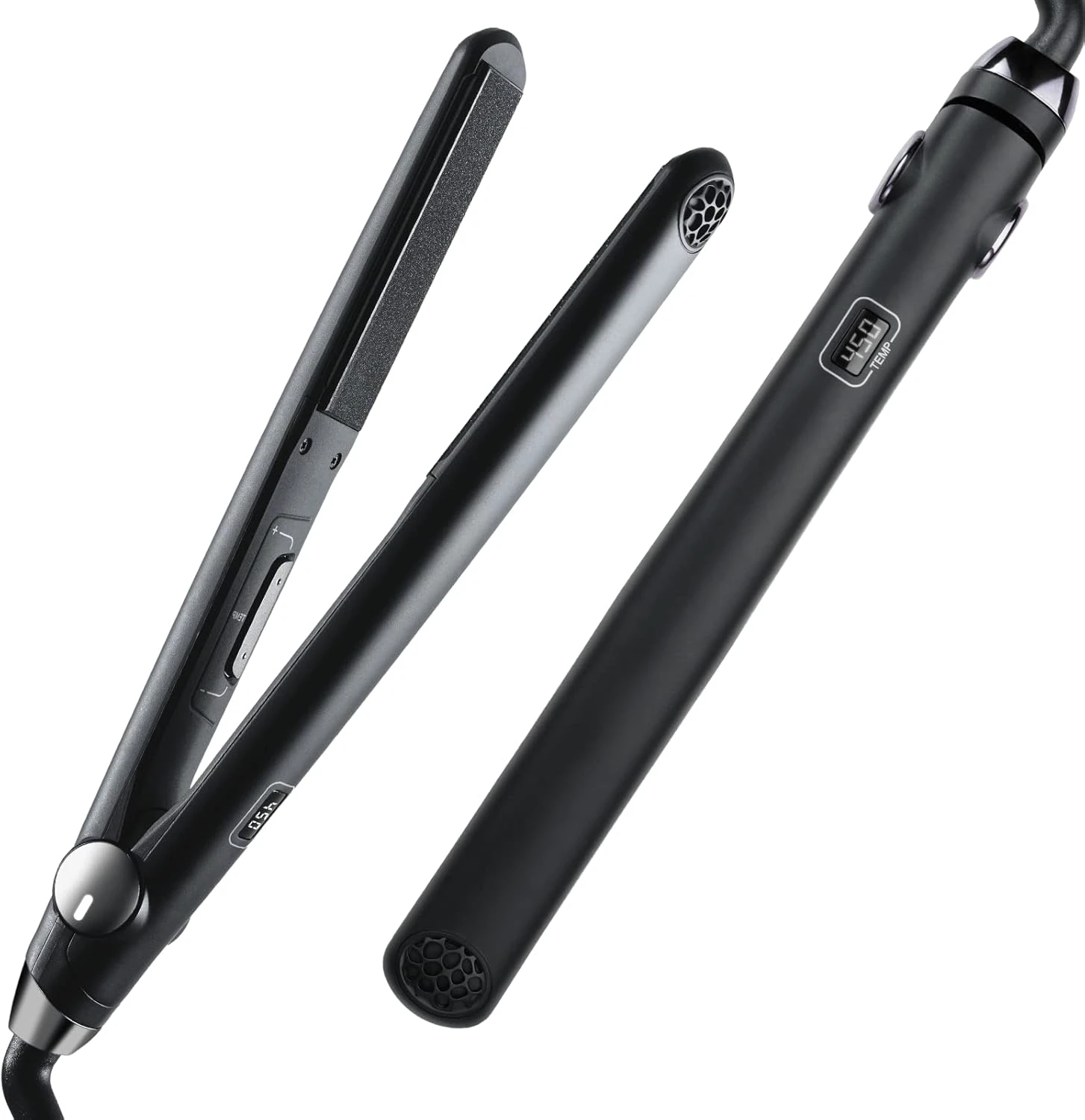 TYMO SWAY Hair Straightener with 10s Fast Heating, 1 Inch Professional Flat Iron Curling Iron in One with 32 Adjustable Temp, Automatic Shut Off, Dual Voltage Matte Black