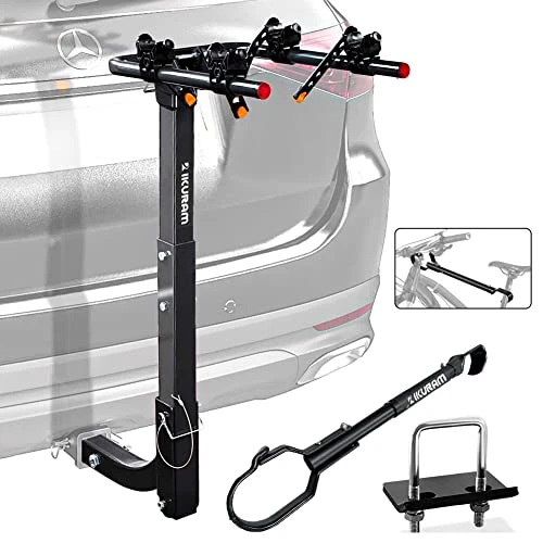 2 Bike Rack Bicycle Carrier Racks Hitch Mount Double Foldable Rack for Cars, Trucks, SUV's and minivans with a 2" Hitch Receiver Including Top Tube Tension Bicycle Cross-bar Adapter