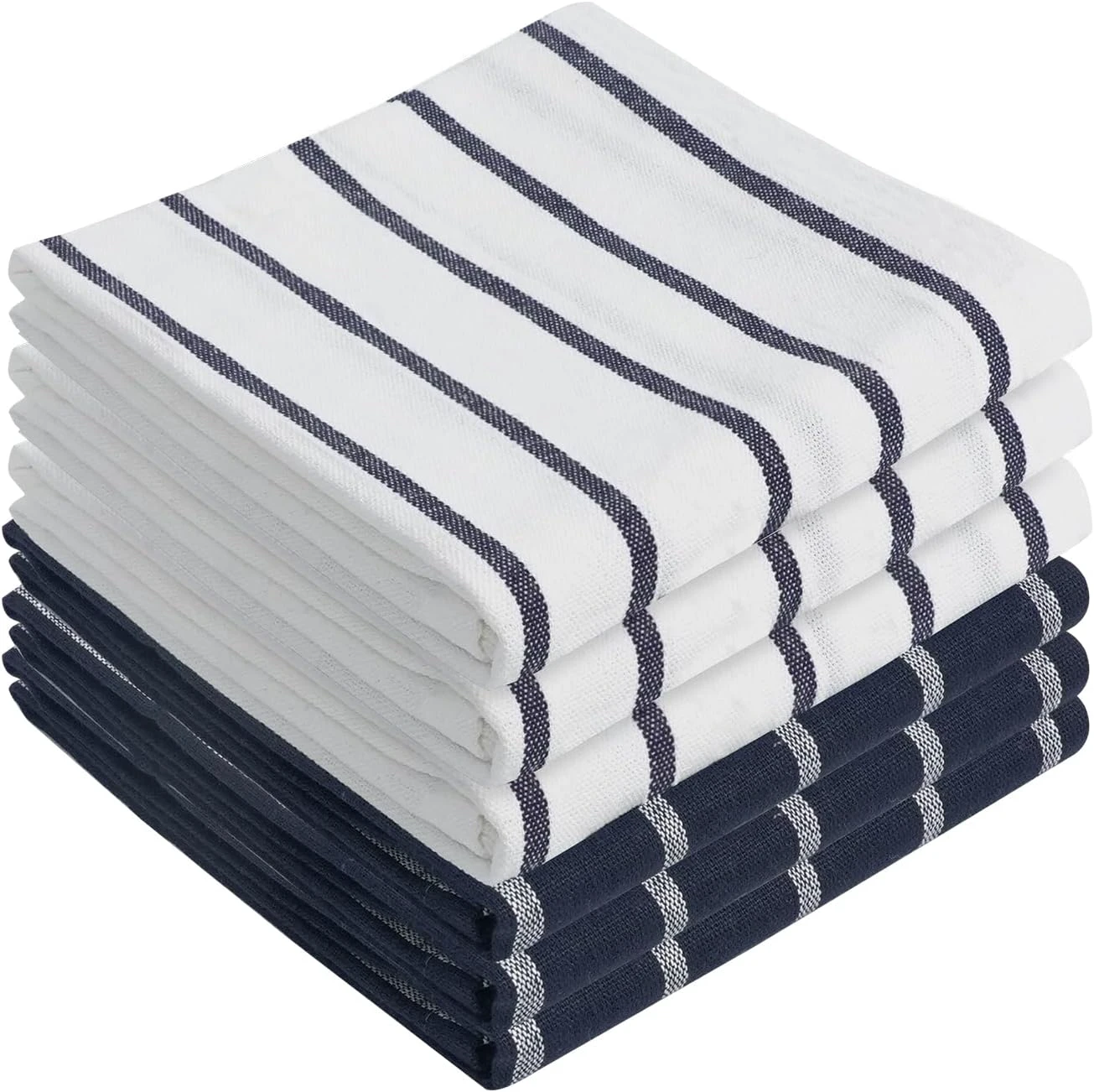 Flour Sack Dish Towels Set: 6 Pcs 15X25 Absorbent 100% Cotton Stripe Plaid Dishcloths Bulk Kitchen Hand Towel for Cleaning & Drying - Machine Washable for Bar & Tea Towel (Stripe, 25 * 15") 