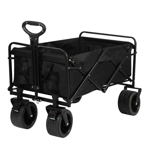 MMQ Heavy-Duty Folding 550 Lbs Collapsible Wagon with Big Wheels - Robust Construction, Spacious Interior, Adjustable Rolling Carts, Outdoor Folding Camping Wagons, Portable Utility Cart (Bl