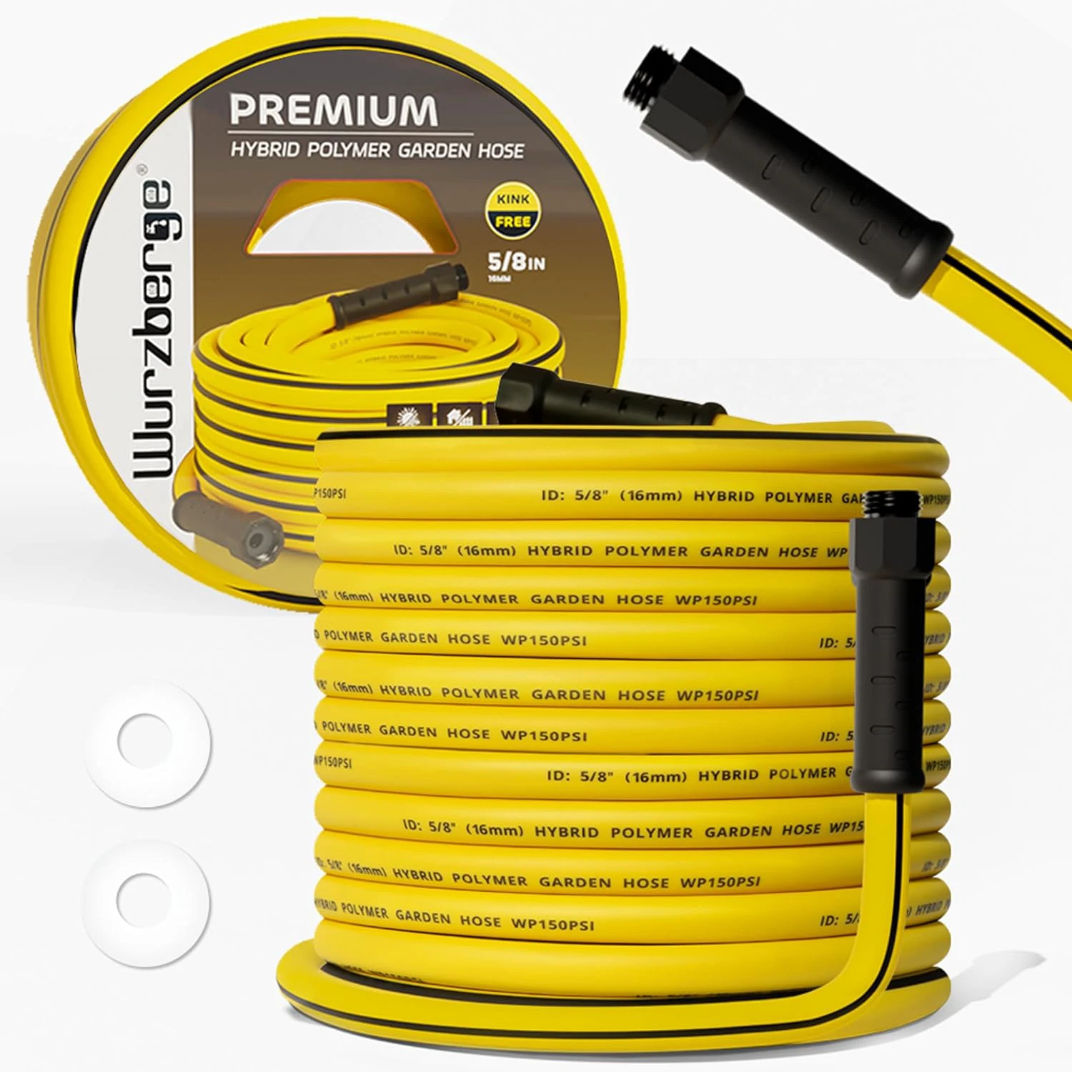 Garden Hose 75 ft, Flexible Water Hose with 5/8" Inner Diameter, Lightweight Hybrid Rubber Hose, 3/4" Leak-Resistant Aluminum Fittings, High Flow for Yard & Garden Use 5/8'' x 75ft Yellow-10