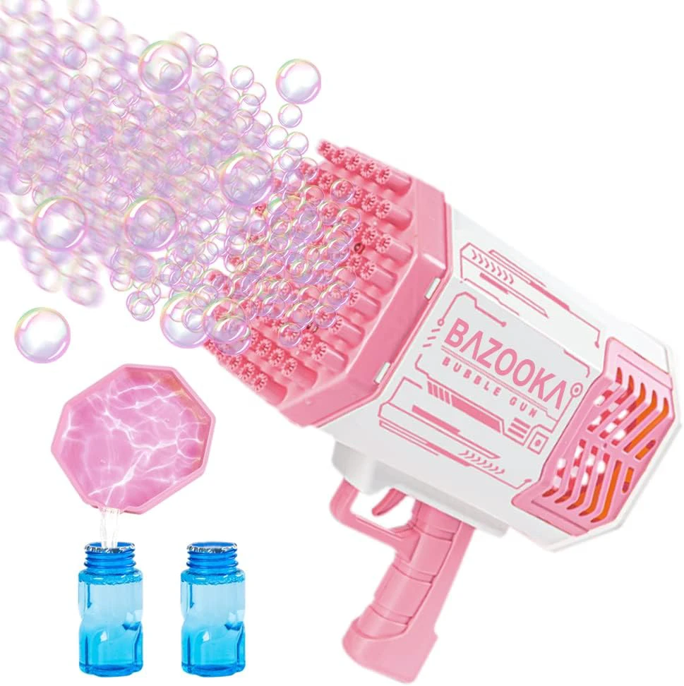 Bubble Gun, Bazooka Bubble Machine Gun, Bubble Blaster Gun with Bubble Solution, 69 Holes Bubble Bazooka Gun Outdoor Summer Toy Gifts Party Favors for Kids Pink Bubble Maker Blowers