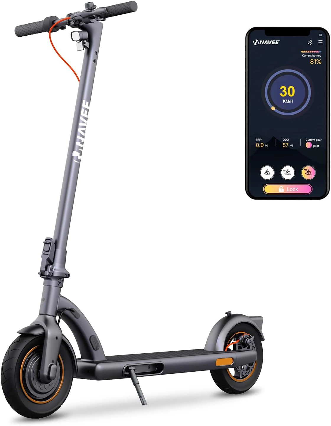 NAVEE Electric Scooter, Max 20 MPH & 25-40 Miles,1000W/700W MAX Power, 10" Pneumatic/10 Self-Sealing Tubeless Tyre,IP55/IPX4 Waterproof, Foldable E-Scooter for Adults N40 700W 25 Miles