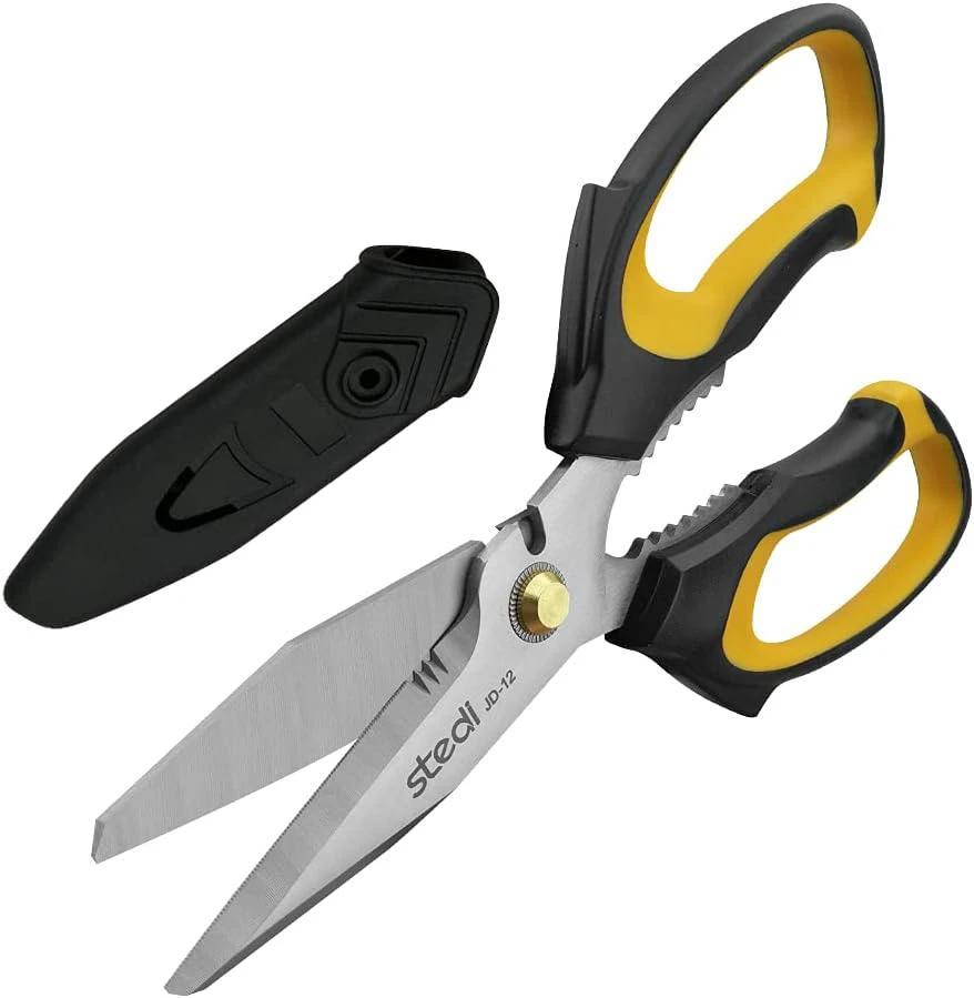 Stedi 8-inch Scissors Heavy Duty, Multipurpose Scissors, Stainless Steel Blade, with Small Serrations and Protective Cover, Comfortable Non-Slip Handle, Easy Cutting Cardboard,Wires,Leather,