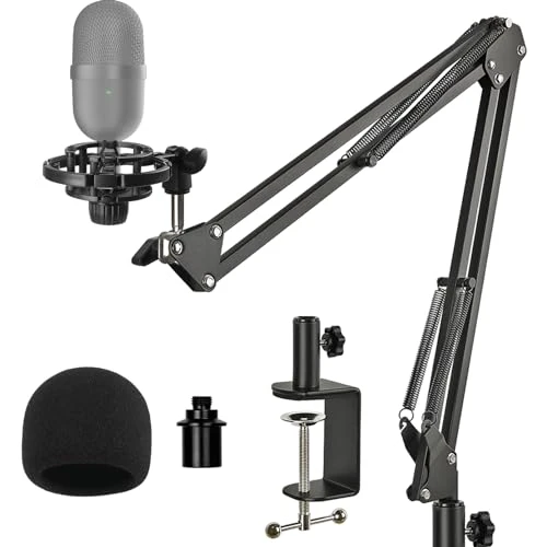 Razer Seiren Mini Mic Stand Suspension Scissor Boom Arm with Pop Filter Foam Windscreen, Shock Mount, Upgraded Heavy Duty Clamp for Razer Seiren Mini USB Streaming Microphone Frgyee