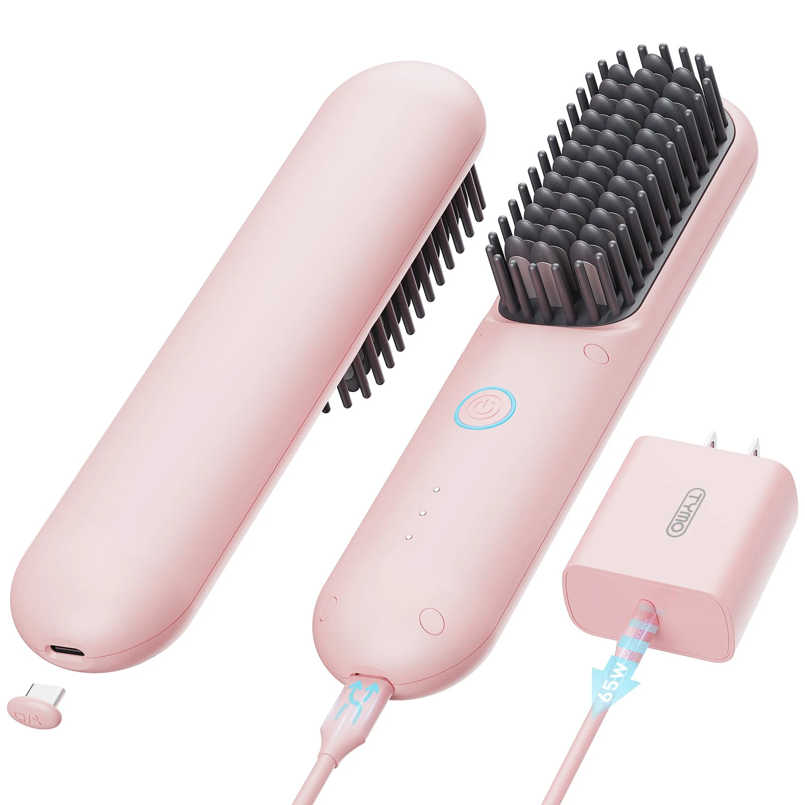 TYMO Cordless Hair Straightener Brush - Porta PRO Portable Straightening Brush for Travel, Mini Ionic Hot Comb Straightener for Women, Lightweight on-The-go, Cordless and Fast Charger Dual P