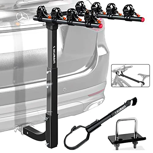 4 Bike Rack Bicycle Carrier Racks Hitch Mount Double Foldable Rack for Cars, Trucks, SUV's and minivans with a 2" Hitch Receiver Including Top Tube Tension Bicycle Cross-bar Adapter