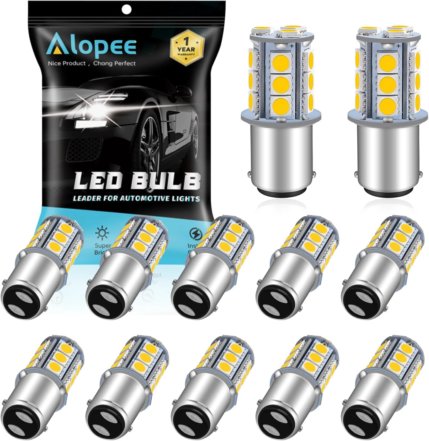 Alopee 1076 Led Bulb for RV Warm White BA15D Led Bulb DC 12 Volt 1076 Light Bulb for RV Interior Camper Light Bulbs Trailer Boat Light Bulbs 5050 18SMD Pack of 12 Warm White Polarized