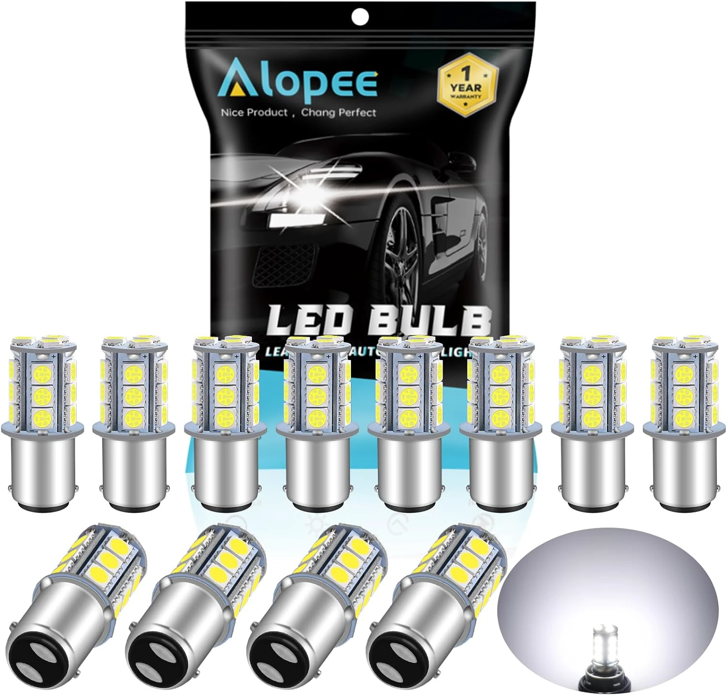 Alopee 12pcs 1142 LED Bulb DC 12 Volt 1076 LED Bulb for RV Bright White 1004 LED Bulb Double Contact Bayonet Socket RV Camper Lights Trailer Boat Lights 5050 18SMD White Polarized