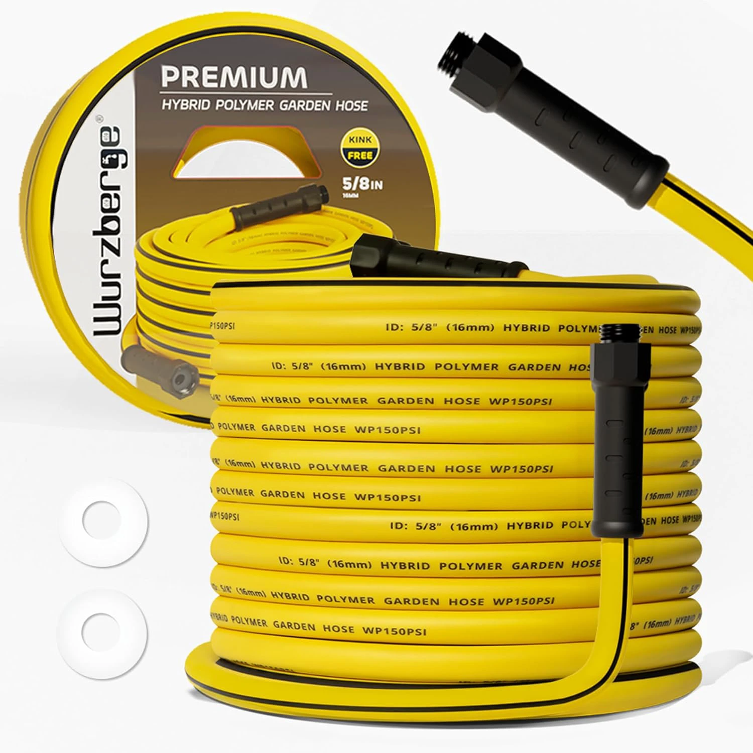 Garden Hose 100 ft, Flexible Water Hose with 5/8" Inner Diameter, Lightweight Hybrid Rubber Hose, 3/4" Leak-Resistant Aluminum Fittings, High Flow for Yard & Garden Use 5/8'' x 100ft Yellow-