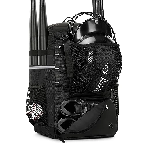 Tolaccea Baseball Backpack, Baseball Bat Bag for Youth Adult, Lightweight Equipment Bags with Helmet Holder and Shoes Compartment for Baseball, T-Ball & Softball | Holds Bats, Helmet, Glove,