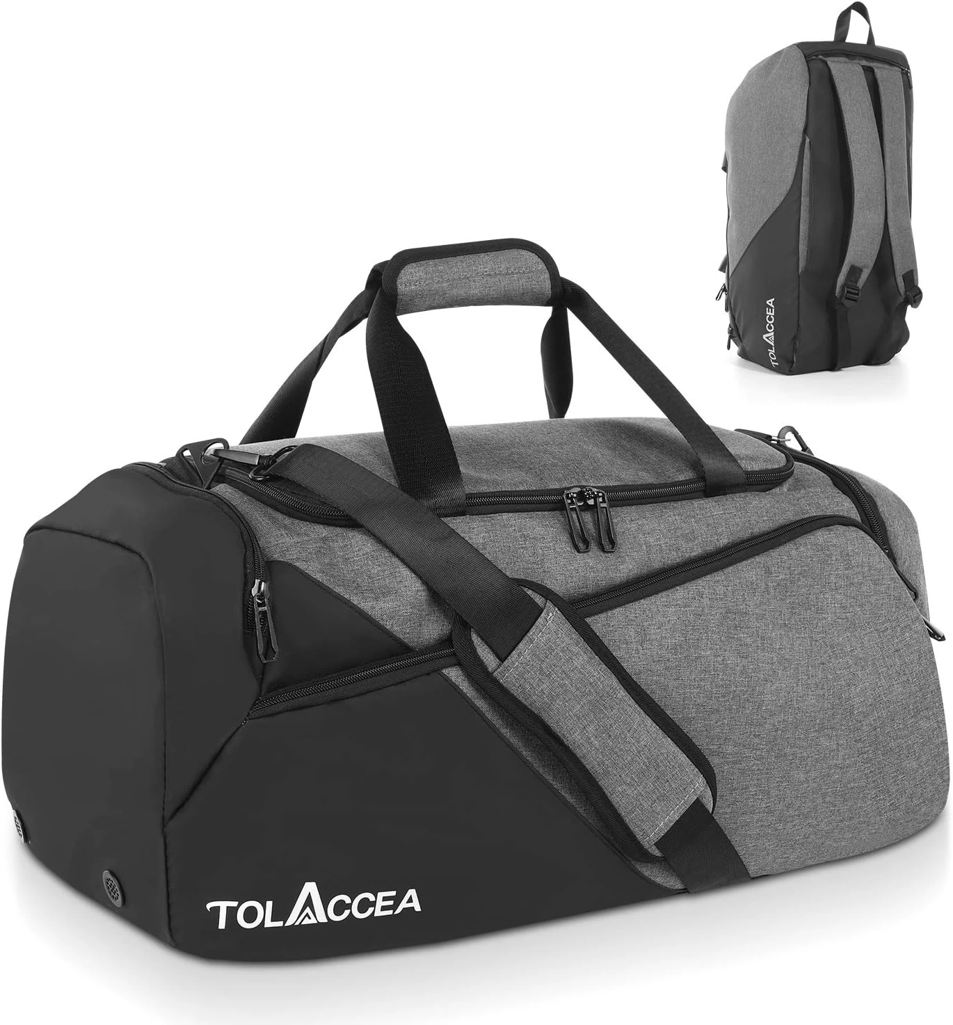 Tolaccea Gym Bag for Men Women, Large Sport Duffel Bag with Shoe Compartment Wet Compartment, Travel Duffel Bag Backpack, Weekend Bag Carry On Backpack for Gym, Travel, Fitness, Workout (Gre