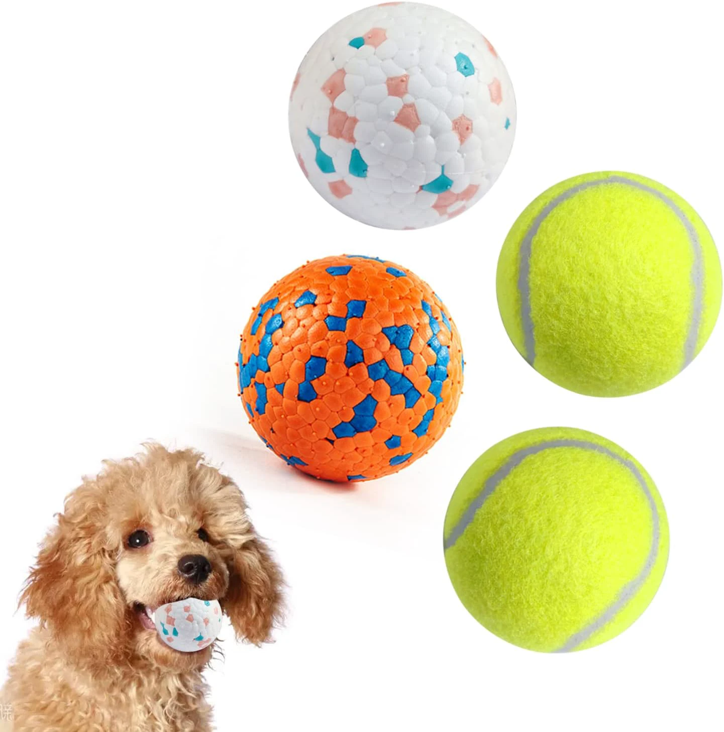 Dog Balls for Aggressive Chewers,Mini Tennis Balls for Dogs Small Breed,Indestructible Floating Bouncy Balls for Small Medium Dogs-Odourless-2.5"-(4 Pack) 4 pack tennis and Interactive Dog B