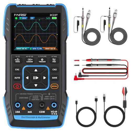 【Upgraded Model 2*P6100 Probe】 FNIRSI 3 in1 Oscilloscope/Multimeter/DDS Signal Generator with 2 Channels, 10MHz Bandwidth, 50MSa/s Sampling Rate, 10000 Counts, Voltage, Current, Capacitor, R