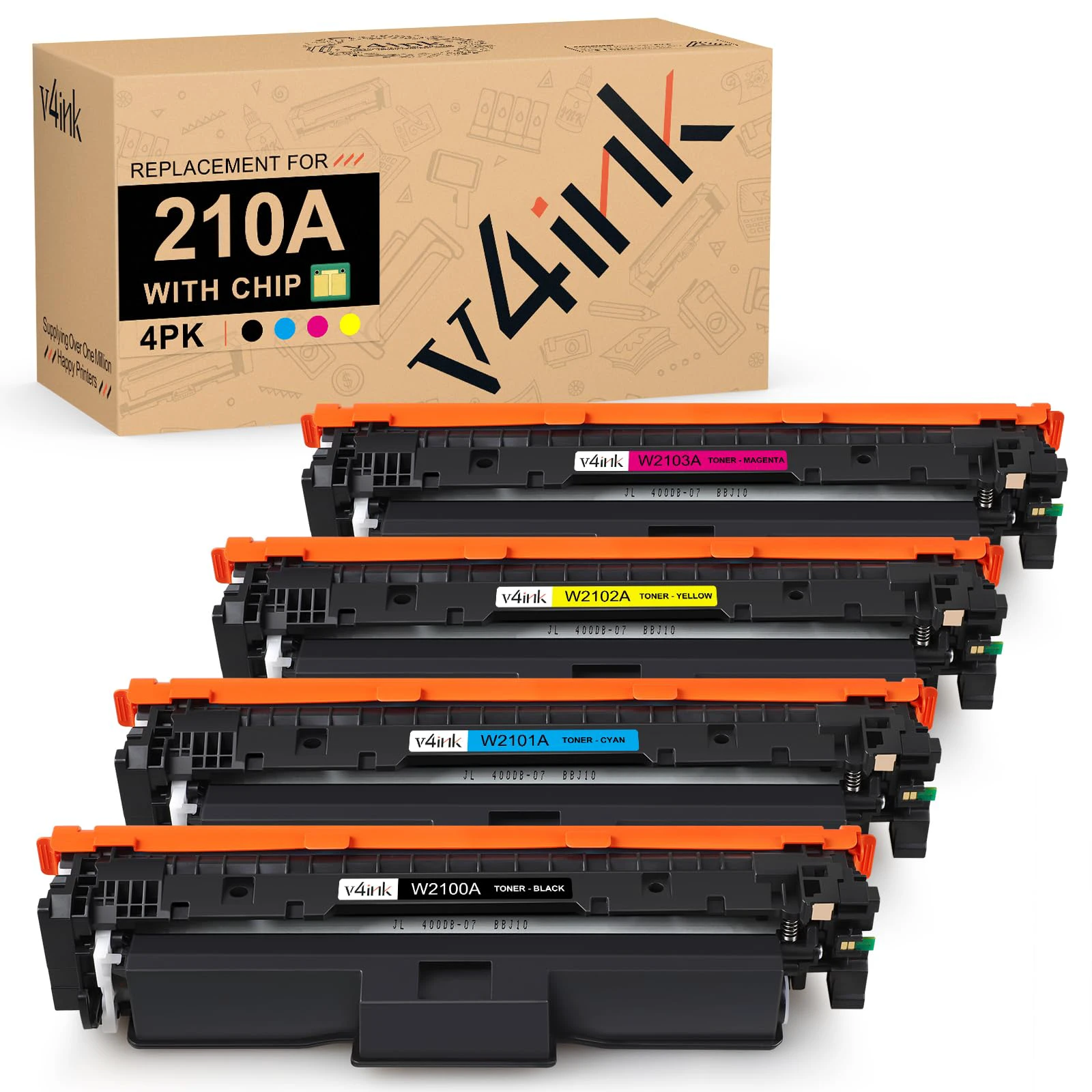 v4ink 210A W2100A Toner Cartridge (with Chip) Compatible Replacement for HP 210A W2100A W2101A W2102A W2103A for Color Pro 4201dw 4201dn MFP 4301fdw 4301fdn 4301dn 4301dw Printer Ink, 4-Pack