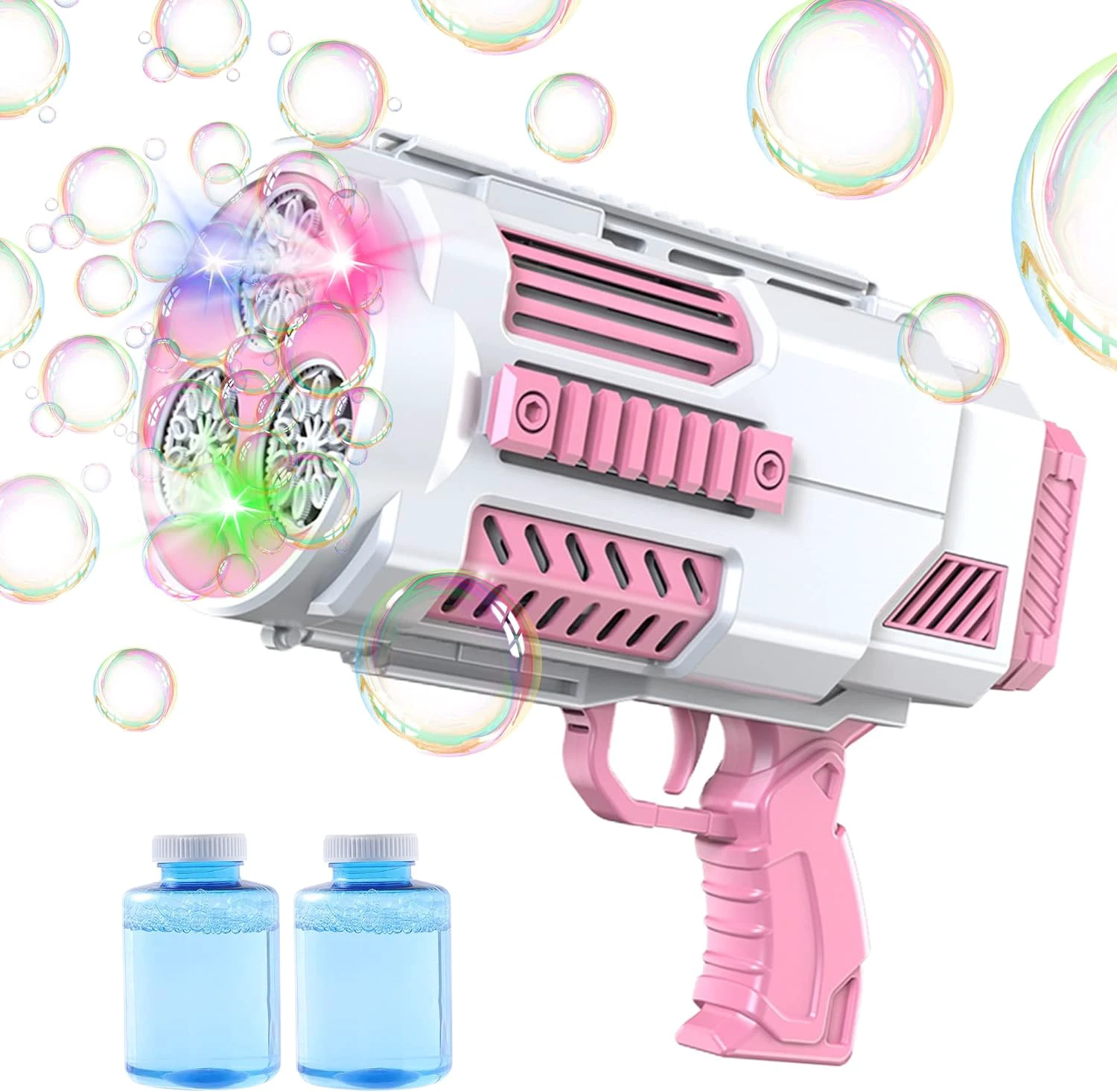 Upgraded Bubble Machine Gun, Built-in Bubble Solution, Automatic Bubble Blower, 8000+ Bubbles Per Minute for Kids Adults Bubble Maker Toys for Indoor Outdoor Wedding Birthday Party - Pink Pi