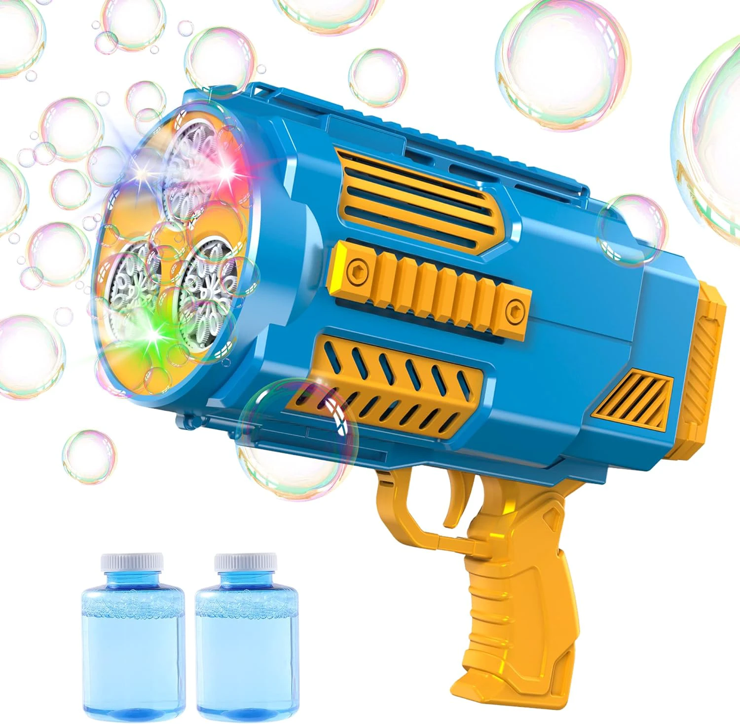 Upgraded Bubble Machine Gun, Built-in Bubble Solution, Automatic Bubble Blower, 8000+ Bubbles Per Minute for Kids Adults Bubble Maker Toys for Indoor Outdoor Wedding Birthday Party - Blue Ye