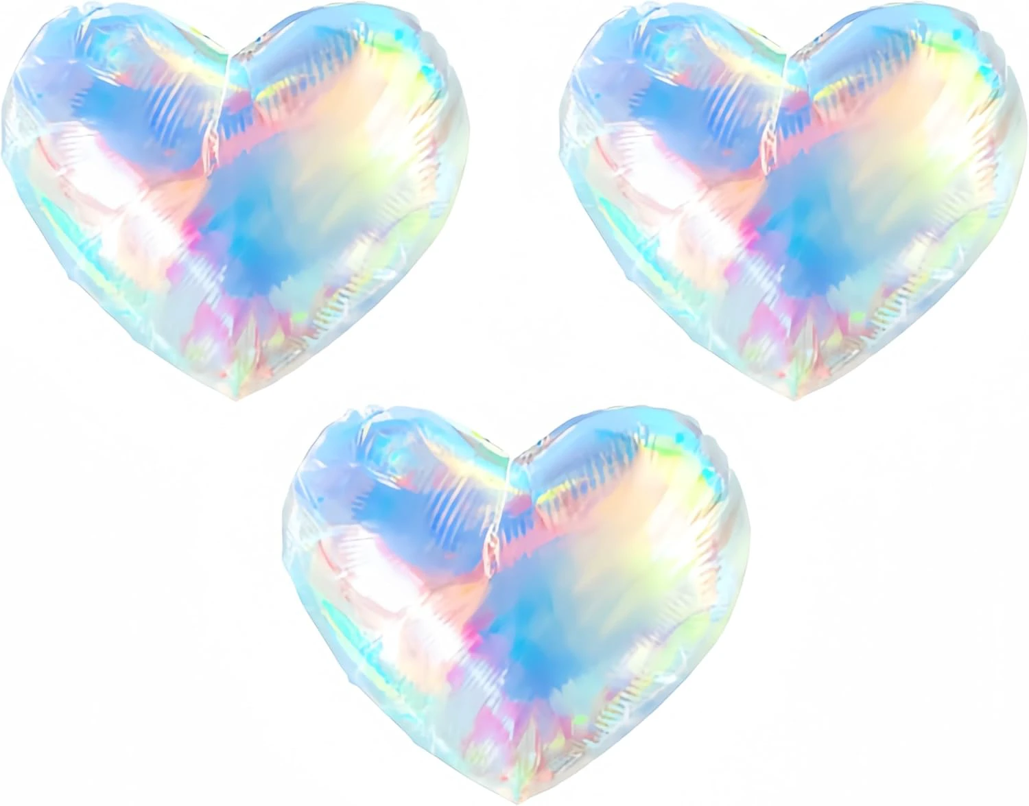 3Pcs Iridescent Heart Balloons 40 Inch/Clear Foil Transparent Rainbow Balloons/Multicolor Heart Gorgeous Balloon/Under The Sea Party Mermaid Party Balloon/Supports Filling With Helium to Flo