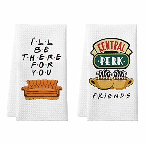 Friends Kitchen Towels, Friends Merchandise Gifts Kitchen Bathroom Decor, 2 Pack Cute Friends TV Show Dish Towels, Birthday Housewarming Christmas Thanksgiving White Elephant Gifts for Women