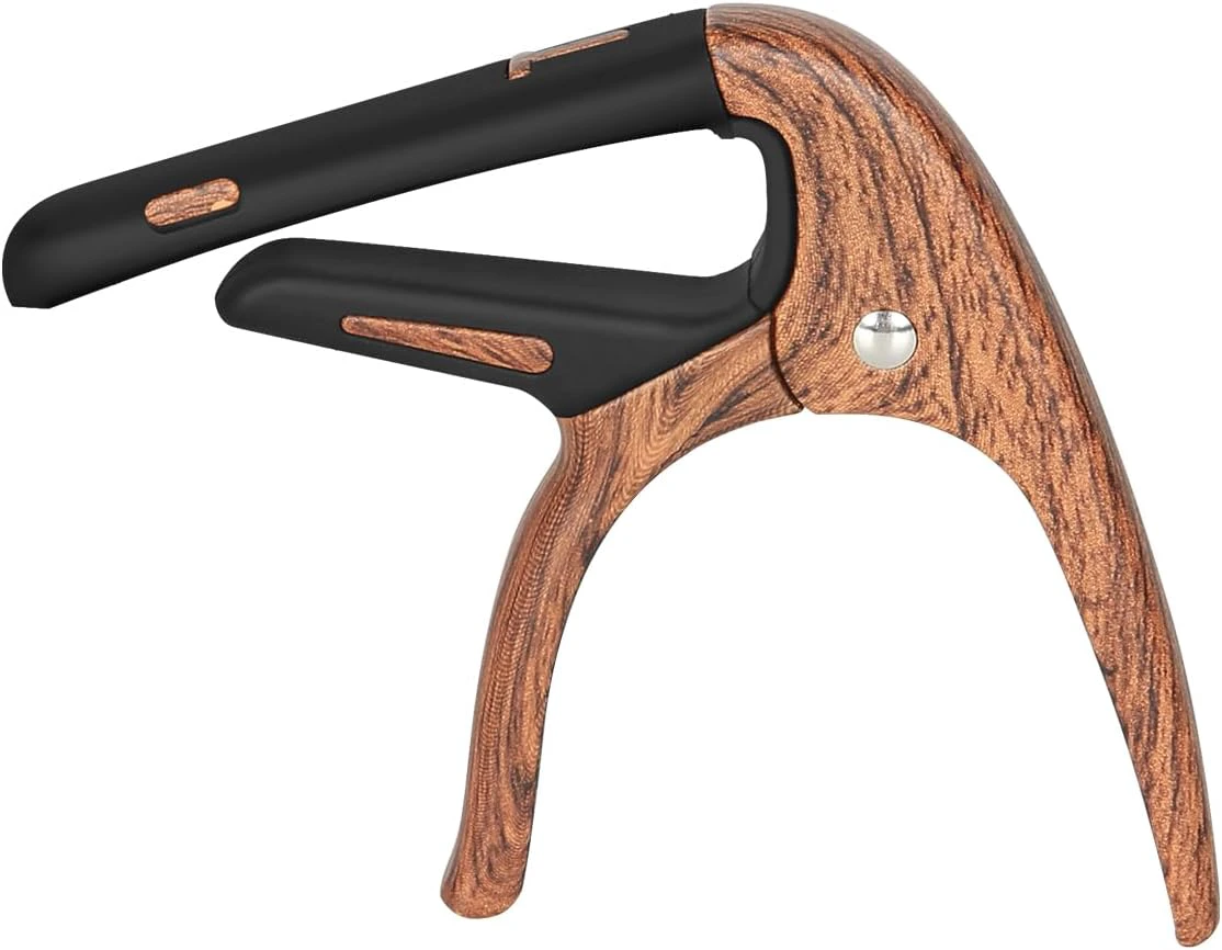 Capos for Acoustic Guitars, Electric Guitars and Ukulele, Superior Zinc Alloy and Silicone Made Wood Grain