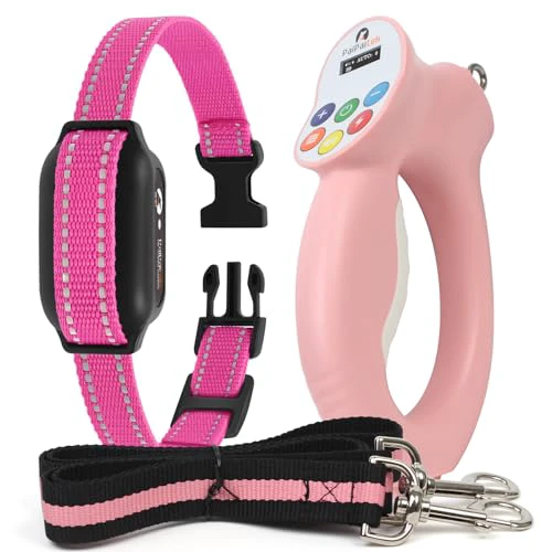 PaiPaitek Shock Collar with Training Leash for Large Dogs, 1600ft Waterproof Electric Collar with 3 Training Options for Dogs Automatic Stop Pull and Remote Recall PD800-Pink-1