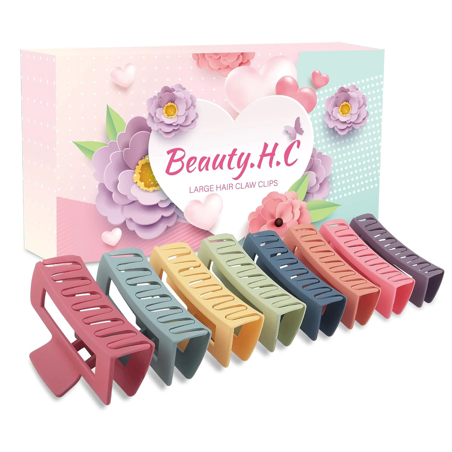 Hair Clip, 8PCS Large Colorful Square Claw Clips for Thick Thin Curly Long Hair, Strong Hold, Nonslip, Pastel Matte, 4.1 Inches, Women Girls, Gift C-Colorful Square