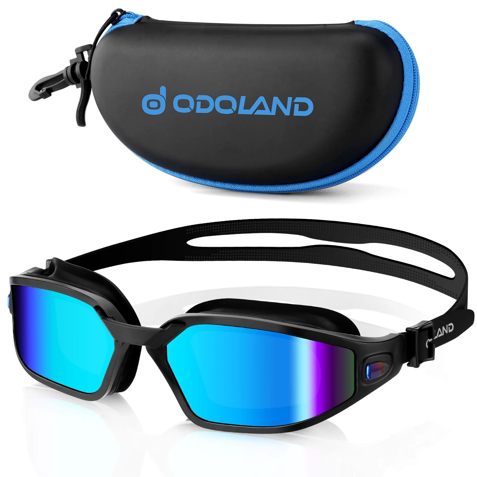 Odoland Swimming Goggles, Swim Goggles with Goggles Case, UV Protection Water Pool Goggles for Adult, Men Women & Youth Mirror Blue