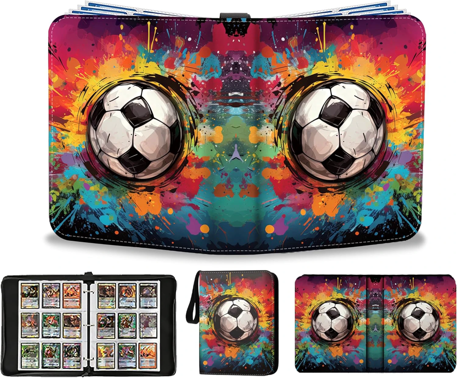 Soccer Card Binder 900 Pockets - Soccer Card Binder with Sleeves, Soccer Trading Cards Binder Collectible Trading Card Albums Organizer Case Fits 900 Cards with 50 Removable for Sports Game 