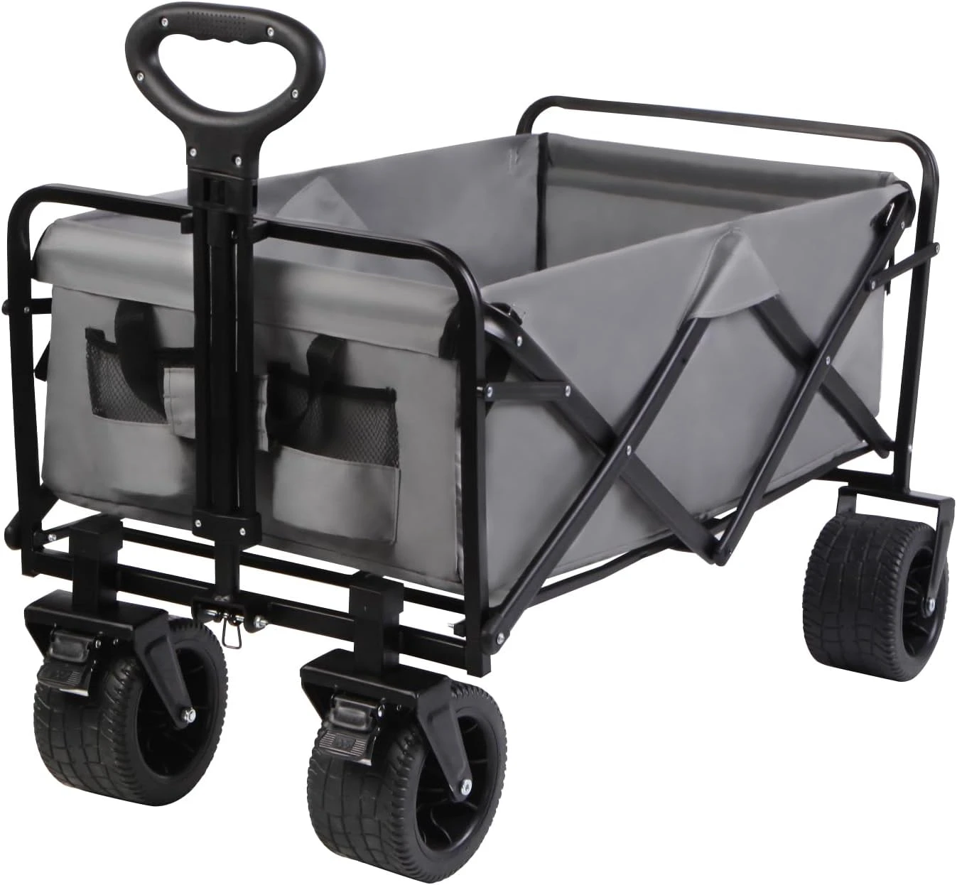 MMQ Heavy-Duty Folding Wagon with 550lbs Weight Capacity, Collapsible Wagon with Big Wheels - Robust Construction, Spacious Interior, Adjustable Rolling Carts, Outdoor Folding Camping Wagons