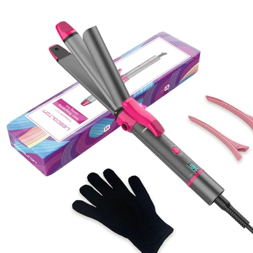 Curling Iron, Lescolton 2 in 1-Curling Wand Travel Hair Straightener, 1 Inch Dual Voltage Curl Wand Barrel, Fast Heating Flat Iron for Girls & Women (Purple)