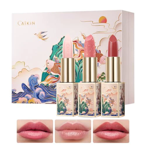 CATKIN Lip Balm Color Tinted Changing Lipstick Ultra Hydrating Lip Moistrurizer Chapstick with Vitamin E Nourishing For Cracked & Dry Lips 0.12 oz 3pcs Gift Box (01+06+07) 3pcs wirh gift box