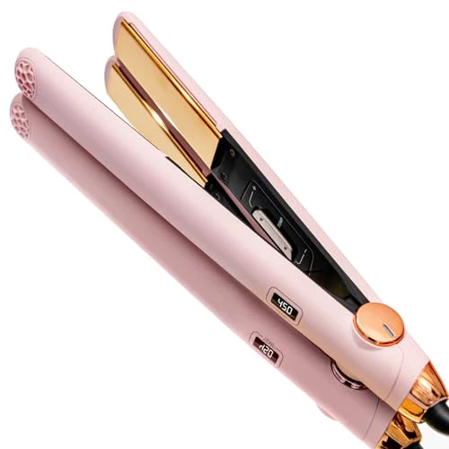 TYMO Flat Iron Hair Straightener and Curler 2 in 1 with 10s Fast Heating, 1 Inch Professional Titanium Straightening Curling Iron with 32 Adjustable Temp and Automatic Shut Off Light Pink