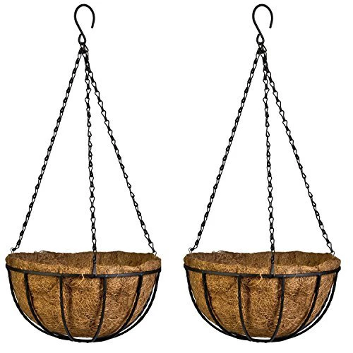 Kingbuy 14 Inch Iron Hanging Planter Basket with Coconut Liner Wire Plant Holder Flower Baskets Watering Pot Hanger Garden Balcony Patio Decoration for Indoor Outdoor, 2 Pack 14 Inch 2 Pack