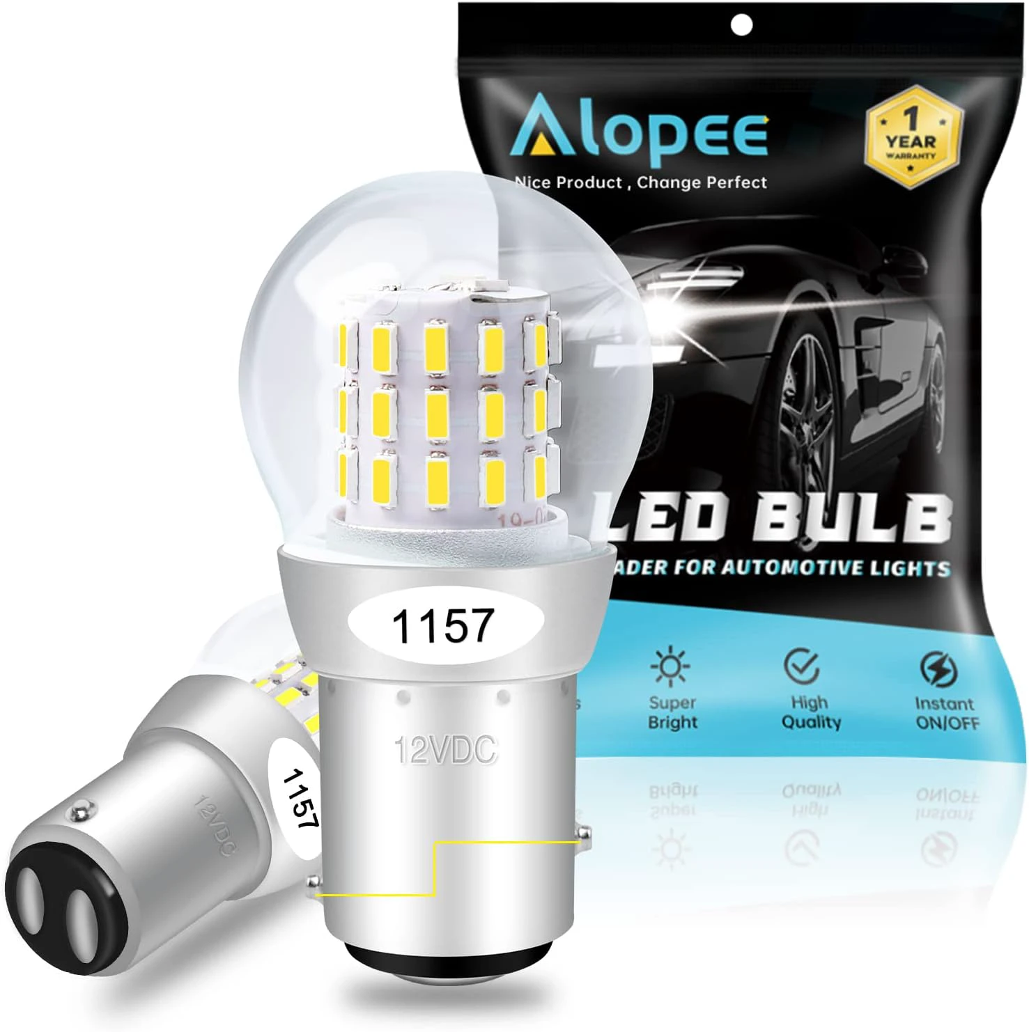 Alopee 12V-15V DC Bright 1157 LED Bulb White 2357 LED Bulb 7528 Bulb 2057 LED Bulb BAY15D 33SMD 2835Chip Replacement for LED Reverse Lights, Back up Lights, Pack of 2