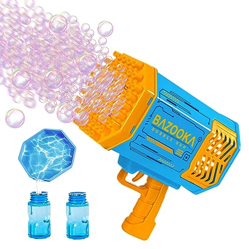 Bubble Gun, Bazooka Bubble Machine Gun, Bubble Blaster Gun with Bubble Solution, 69 Holes Bubble Bazooka Gun Outdoor Summer Toy Gifts Party Favors for Kids Blue Bubble Maker Blowers