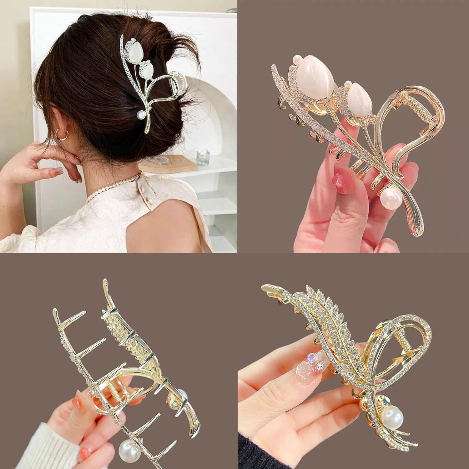 2Pcs Metal Butterfly Hair Claw Clips for thick hair, Large Flower Nonslip Hair Pins Hair Accessories for Women Girls 085-2PCS#08