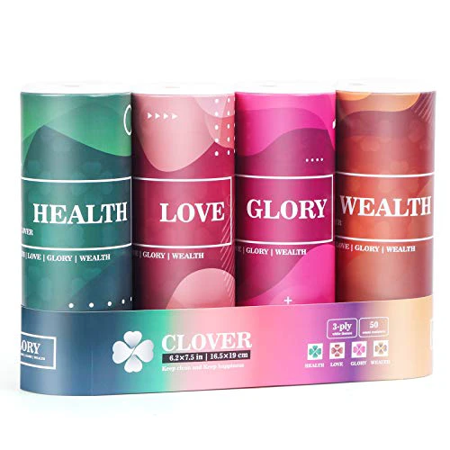 Clover Car Tissues- Facial Tissues in Canisters with Practical Cup Holder, Facial Tissues with Lotion Fit Car、Travel、Home、Office ，3-Ply, 50 Count / 4 Canisters Red