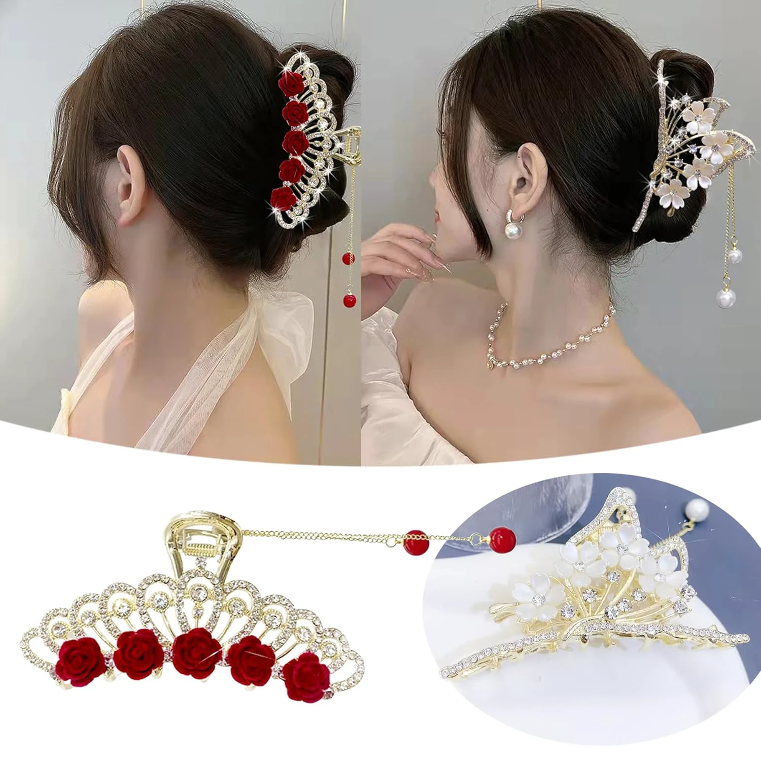 2Pcs Metal Butterfly Hair Claw Clips for thick hair, Large Flower Nonslip Hair Pins Hair Accessories for Women Girls 085-2PCS#06