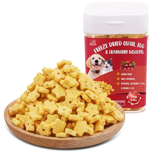 Freeze Dried Quail Egg Yolk & Cranberry Cube Cat & Dog Treats Biscuits, Dehydrated Healthy Tasty Snack for Training 2.5 Ounce