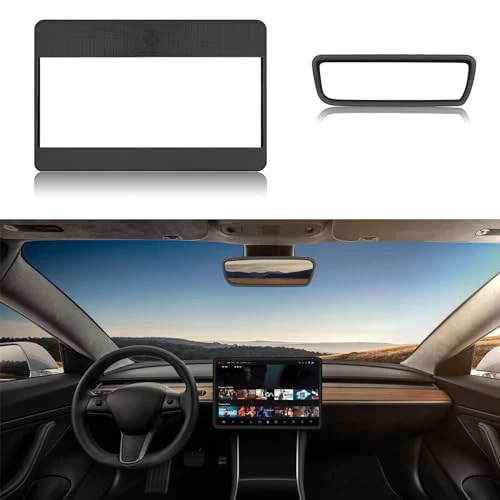 Alopee 1 Set (2pcs) Center Console Silicone Model 3 Screen Protector Frame Plus Rear View Mirror Protective Frame Edge Cover for Model 3 Model Y and Model 3 Highland 2024, Black