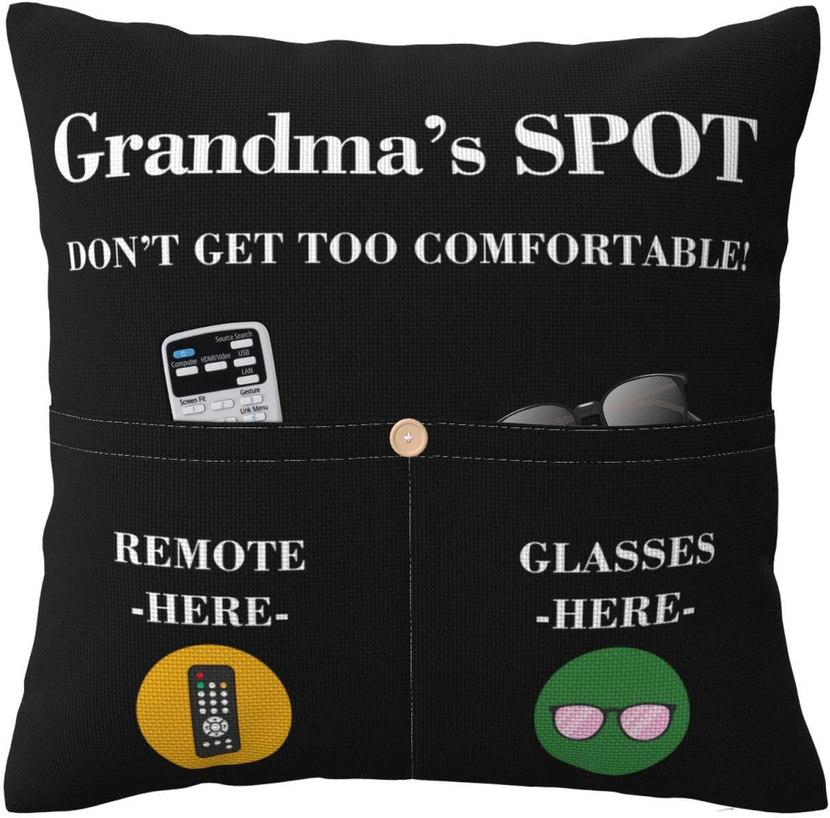 Grandma Gifts,2-Pocket 2-Sided Grandma's Spot Throw Pillow Covers Pillowcase 18x18 inch for Bed Sofa Couch,Birthday Christmas Anniversary Thanksgiving Gifts for Grandma Grandma Black