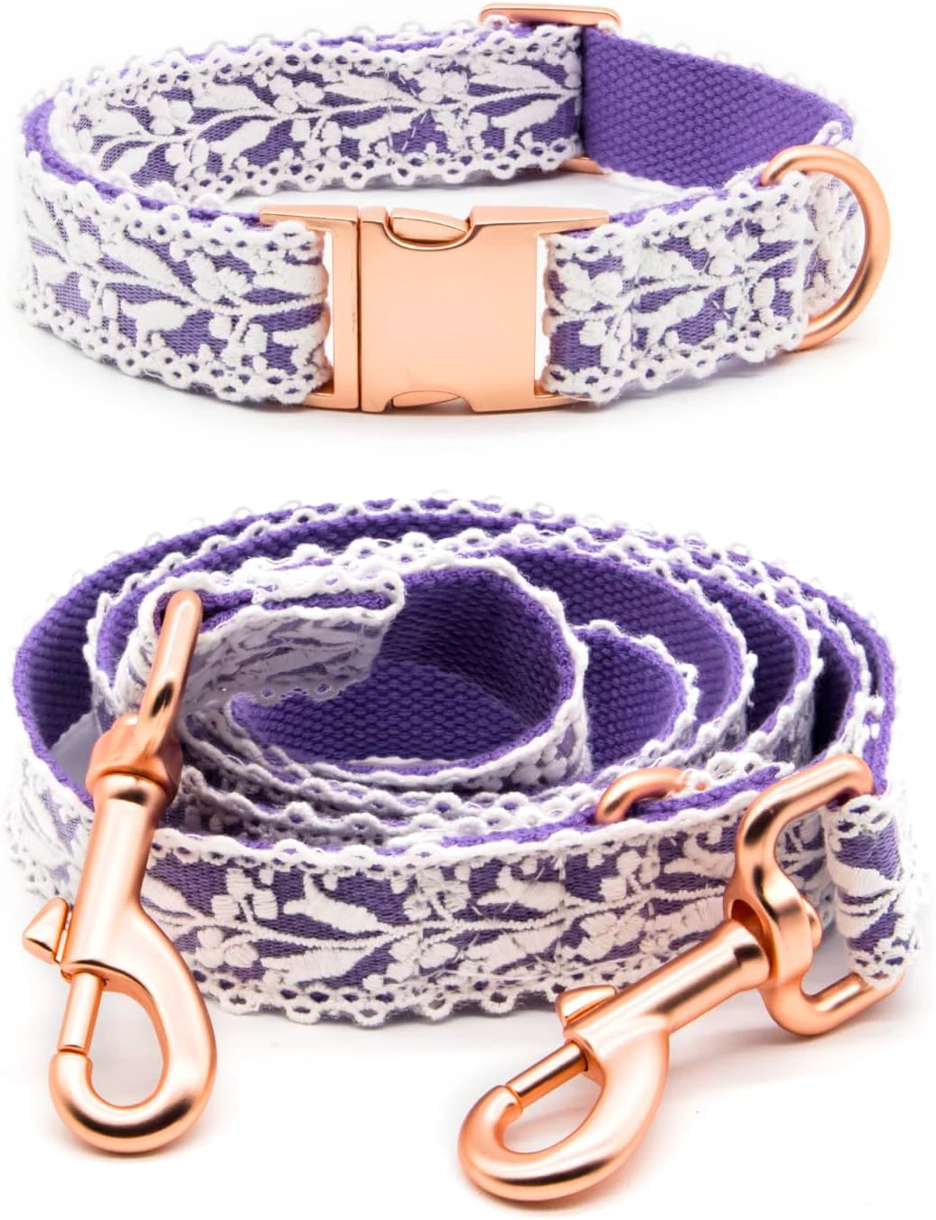 Dog Collar and Leash Set, Cotton Lace Handmade 4-5 FT Adjustable Comfortable Unique Collars and Leashes for Small Medium Large Dogs_S_Purple S Purple-A (2pcs collar+leash, width:1")