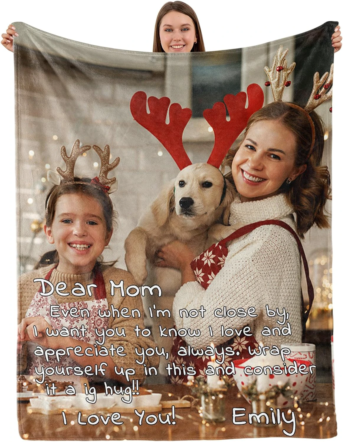 TURMTF Christmas Personalized Custom Blanket with Photo to Mom from Daughter Son, Custom Mom Christmas Wedding Gifts, Mom Blanket Custom Blanket 1 60"x80"