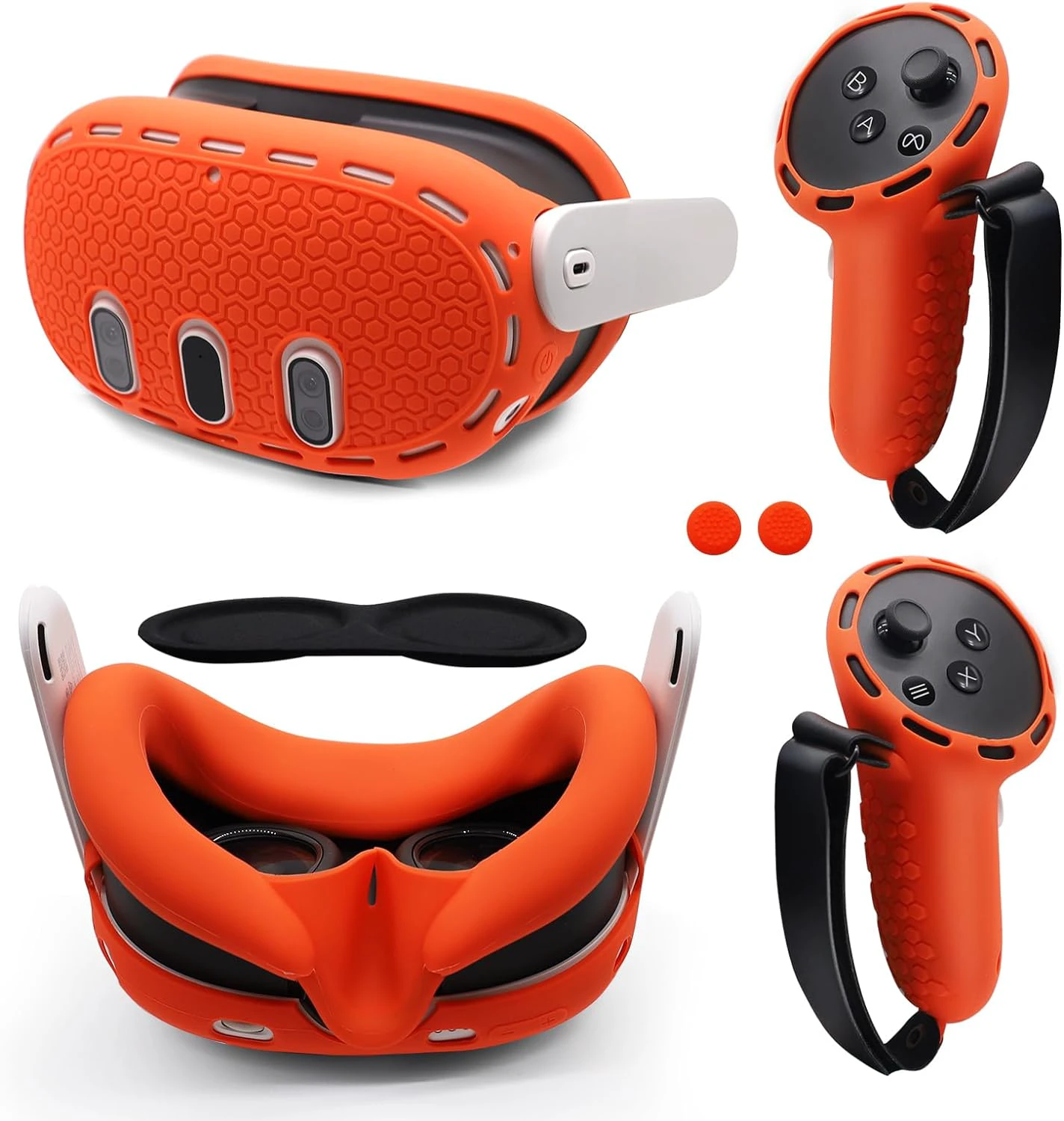 IFOYO 5 in 1 Silicone Accessories, VR Protective Case Set for Meta Quest 3, Controller Grip Cover, VR Shell Cover, Face Cover, Protective Lens Cover for Oculus Quest 3 (Orange)