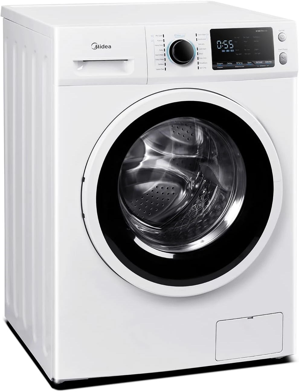 Midea MLH25N7BWW Compact Front-Load Machine, 24" Energy & Space-Saving Washer, Steam Care and Cold Wash Stackable Laundry, for Family Daily use, 2.5 Cu.ft, White