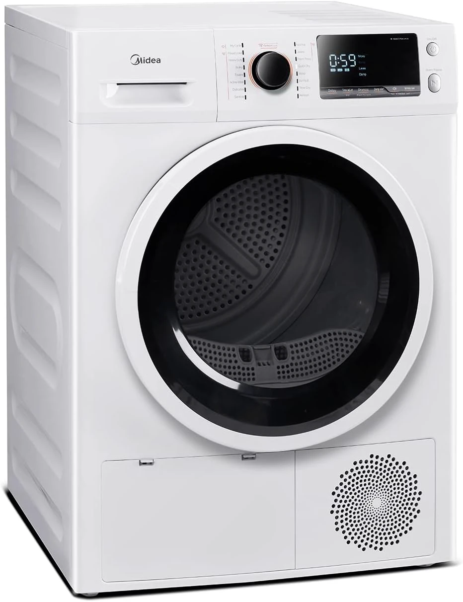 Midea MLE25H7BWW Heat Pump, Ventless Front Load Dryer Stackable Washing Machine, Energy Efficient and Space Saving, 4.4 Cu.ft, White