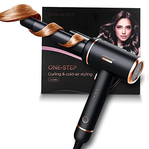 LESCOLTON Ceramic Curling Iron with Cooling Air Long Last 1" Barrel Hair Curler Volcanic Lava Mineral Protect Hair and Create Beach Wave Curls (Black)