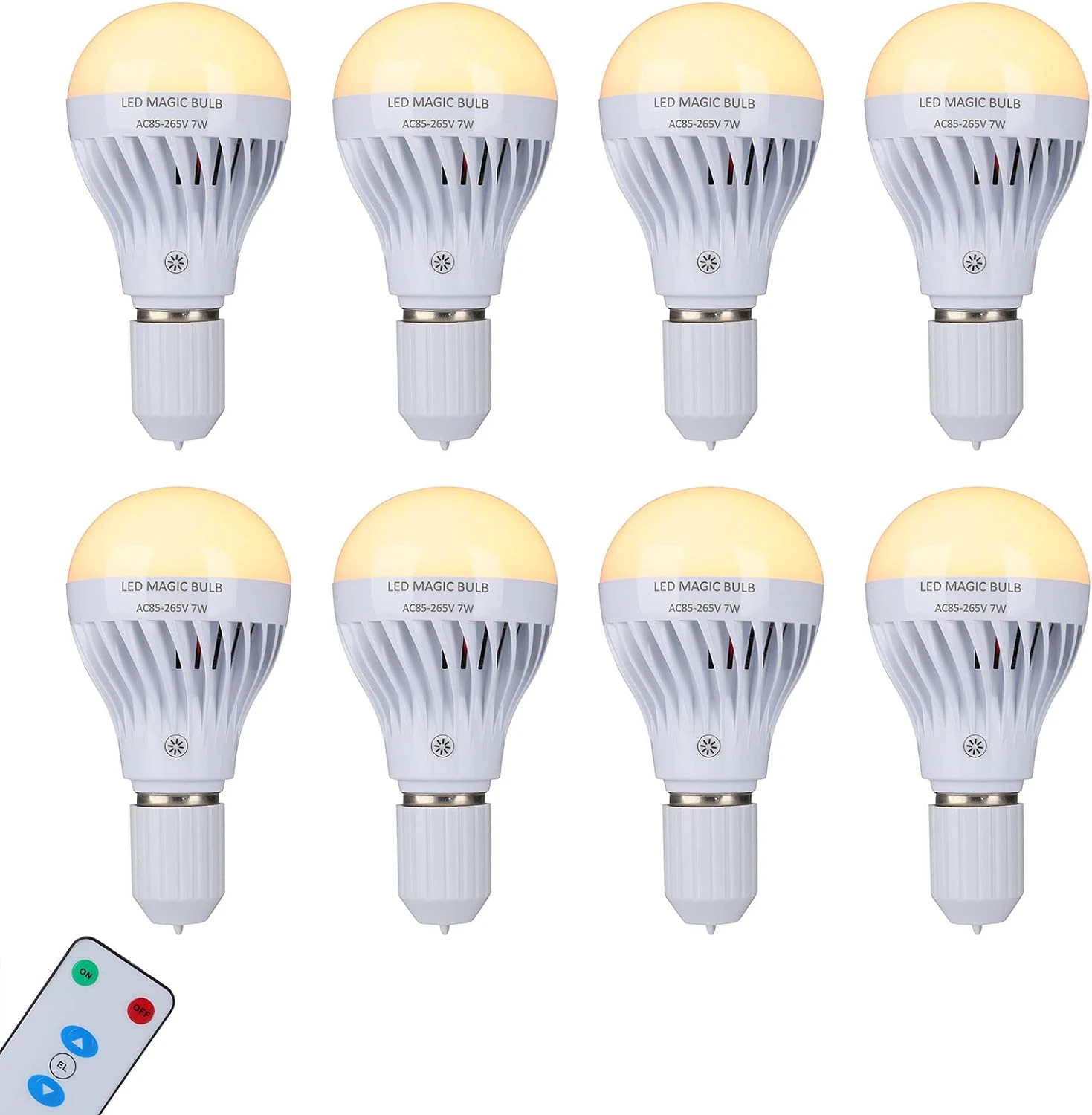 BSOD Battery Operated Lights Bulb, 7W LED Magic Bulb with Remote Controller Warm White Emergency Light with Rechargeable Backup E26 Lamp Wireless for Home Indoor Lighting (Warm White 8 Pack)