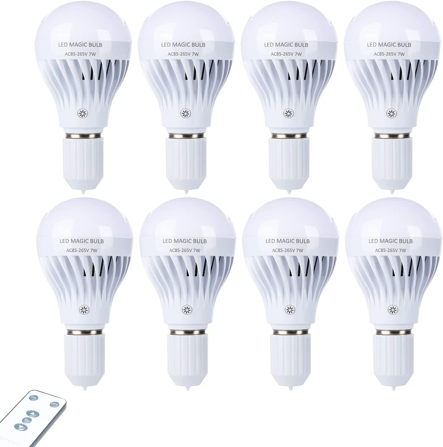 BSOD AC 85-265V 7W LED Magic Bulb with Remote Controller Cool White Emergency Light with Rechargeable Built-in Battery E27 Lamp for Home Indoor Lighting (White 8 Pack)