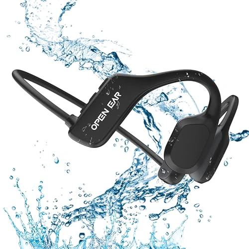 Bone Conduction Headphones IP68 Swimming Waterproof Dustproof Sweatproof MP3 Player Headset Underwater Music Player 8GB 1000 Songs, Open-Ear Wireless Earphones Bluetooth 5.3 with Mic - Black